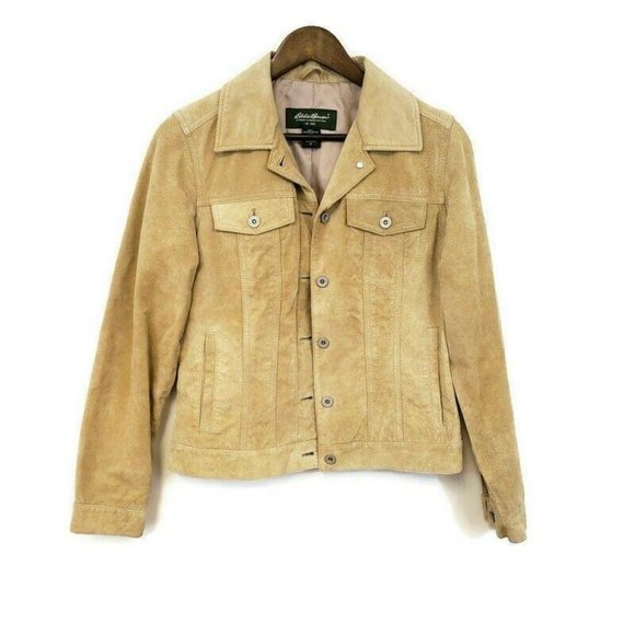 Eddie Bauer Jackets & Blazers - Eddie Bauer Womens Tan Suede Genuine Leather Jacket Size S Flap Pockets Western